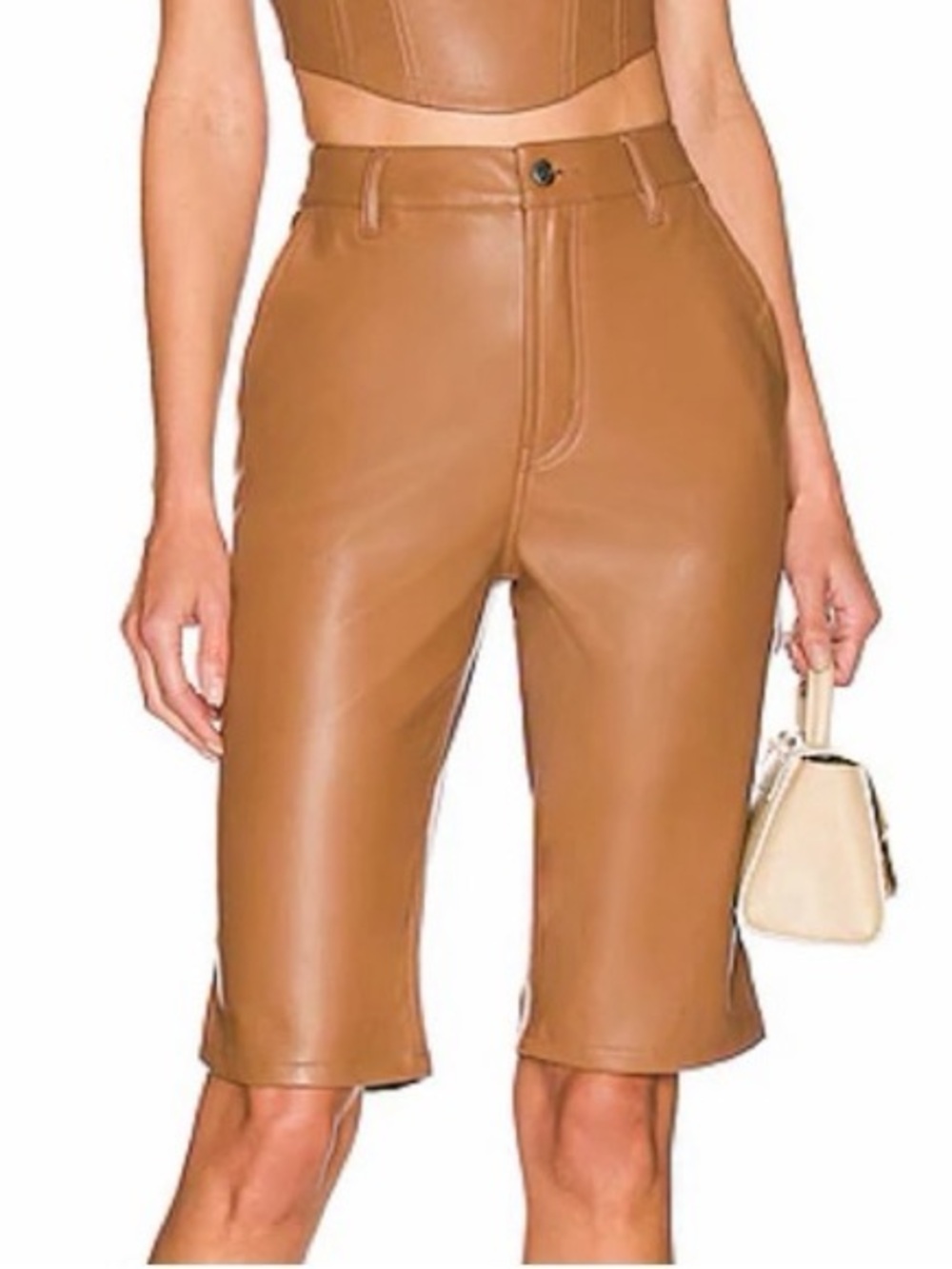 AFRM 28 Jasen Faux Leather Bermuda Shorts Brown Sugar NWT